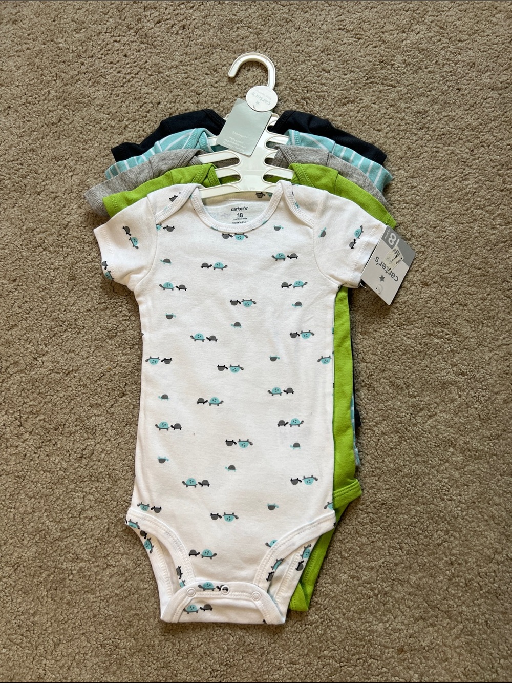 Carter's White One-Piece with Teal & Black Turtle Print - 5-Pack size 18mo